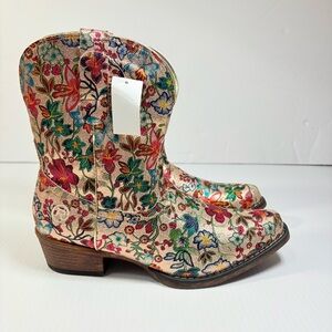 Roper Ingrid Multicolor Floral Western Ankle Boots Sz9.5 Cowgirl Boots Floral